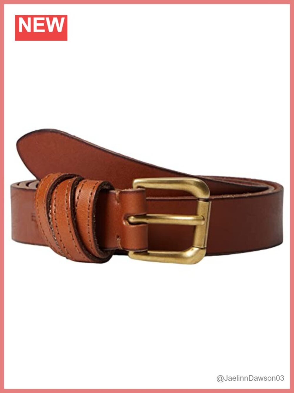 25mm Leather Belt with Bead Edge Antique Brass Buckle